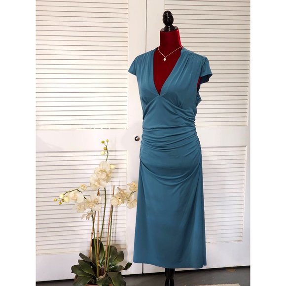 Laundry by Shelli Segal Women's Teal Knee Length Dress Sz 10 1606 - Picture 2 of 8